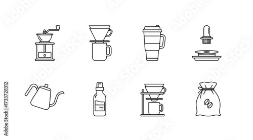 Vector art of coffee brewing set icon