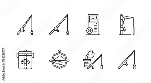 Vector art of fishing rod icon set