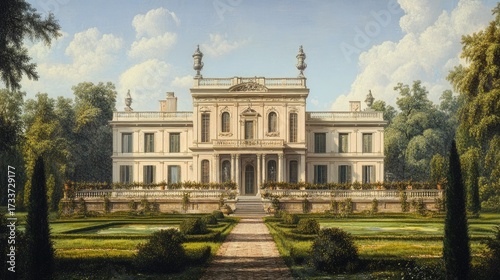 Wallpaper Mural Magnificent Chateau in a Serene Garden: A Digital Painting Torontodigital.ca