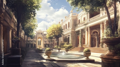 Wallpaper Mural Sunlit Courtyard of a Grand Palace: A Digital Painting Torontodigital.ca