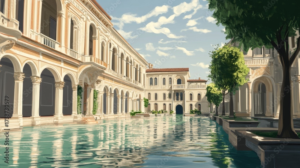 Fototapeta premium Italianate Canal-side Architecture in Sunlight