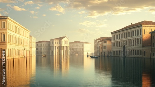 Wallpaper Mural Venetian Sunrise: Gondolas and Palaces Reflecting on Calm Waters Torontodigital.ca