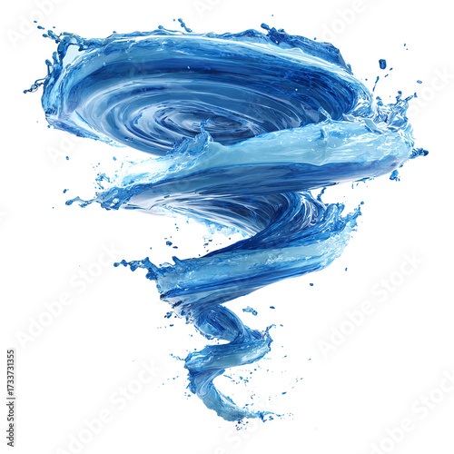 Dynamic Blue Water Tornado Spiraling Downward on an Isolated Black Background