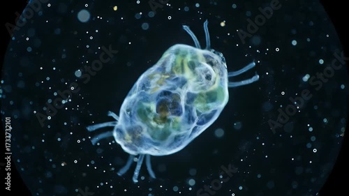 Microscopic protozoan with pseudopods in water, detailed cellular structure, biology and science concept