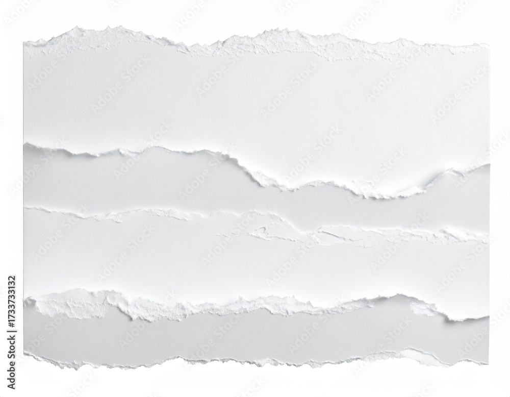 Obraz premium Close-up of a white sheet of paper torn horizontally into several uneven sections