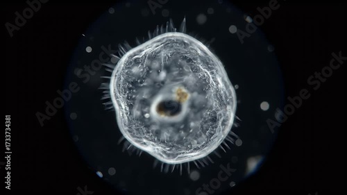 Microscopic single-celled amoeba-like organism under darkfield microscope, detailed biological study of protozoan life