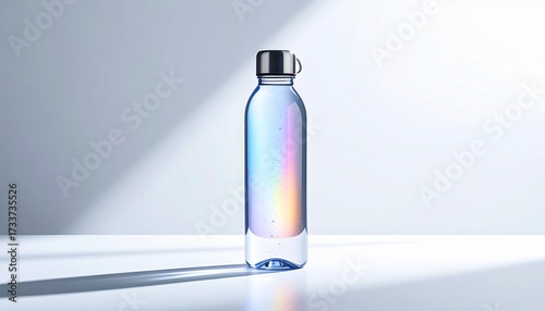 Pristine Water Bottle with Rainbow Refraction Minimalist Composition Clean Aesthetic.