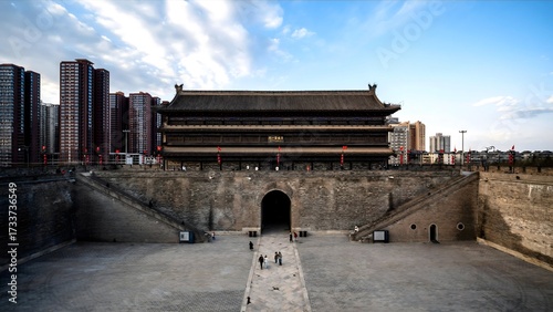 Photos Historic Xi'an City Wall Gate with Modern Skyline and Traditional Chinese Archit