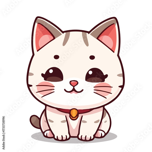 Adorable cartoon cat with a cute collar and smiling expression