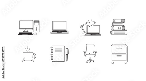 Vector art of office desk icons set