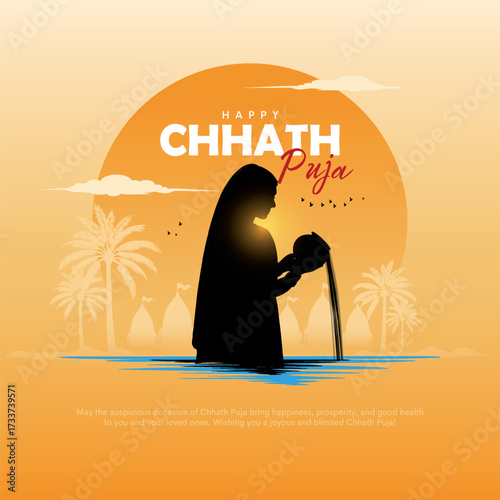 Happy Chhath Puja holiday background celebrating traditional festival of India. Creative vector illustration.