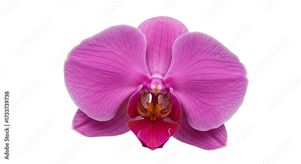 Fototapeta premium Single vibrant pink orchid flower isolated on white background