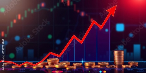 Upward trending stock market graph illustrating financial growth and digital currency investment,   returns,  business
