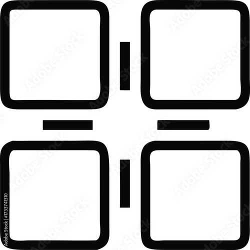 Four rounded squares connected by lines forming a grid abstract black vector illustration EPS file download.
