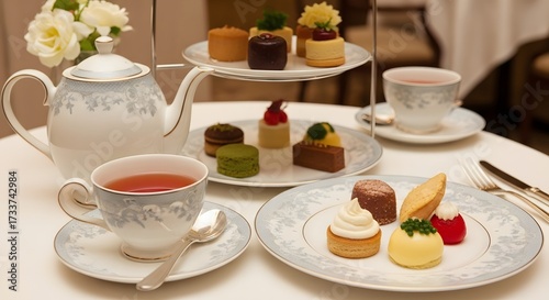 Wallpaper Mural Elegant afternoon tea with delicate pastries and floral decorations Torontodigital.ca