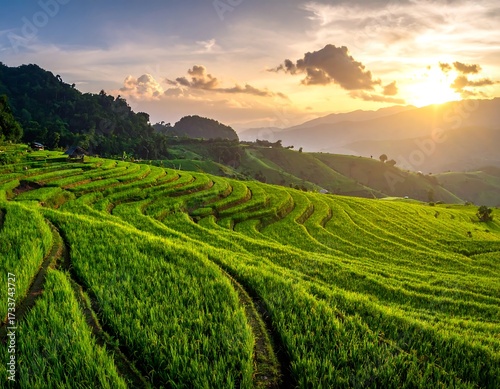 Wallpaper Mural Lush rice terraces at sunset Torontodigital.ca