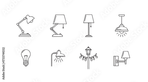Vector art of lamp collection isolated