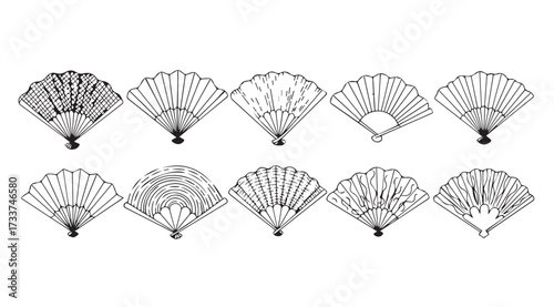 Vector art of hand fan line art