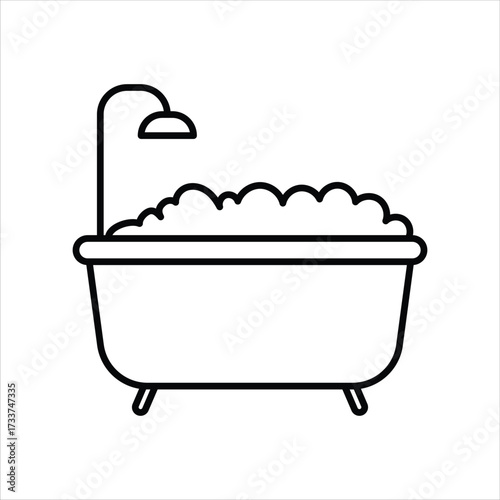 Bathtub with Shower and Bubbles Design Elements Illustration