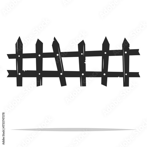 Spooky broken wooden fence vector isolated illustration