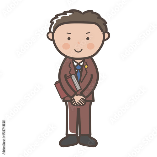 笑顔で接客するイメージの男性弁護士の全身イラスト