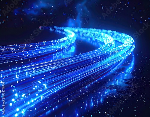 Fototapeta Naklejka Na Ścianę i Meble -  Abstract image showing glowing blue light trails moving diagonally through space