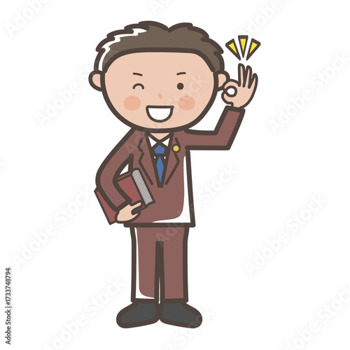 了解のOKサインを送る男性弁護士の全身イラスト