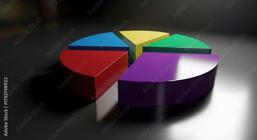 Obraz premium Colorful 3D render pie chart representing data and statistics
