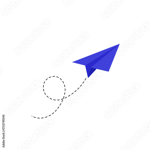 blue paper airplane gracefully takes flight, tracing an elegant dotted path, symbolizing aspirations, innovation, and the journey towards new communication