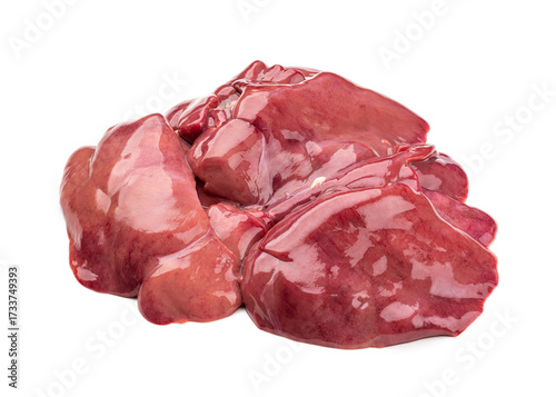 Raw chicken liver isolated on white background. Meat.