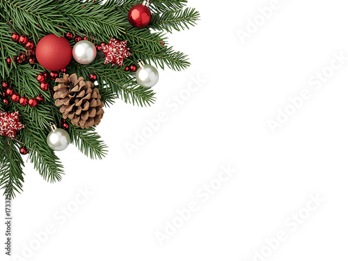 Festive Christmas Greenery with Ornament Decoration and Pine Cone on Black Background Perfect for Holiday Greetings and Design Projects