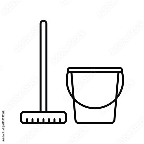 Mop and Bucket Cleaning Tools Icon Design Elements Illustration