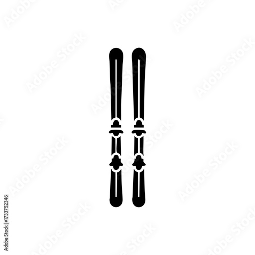 Black ski pair design representing winter sports, alpine activities, mountain tourism, and outdoor recreation.