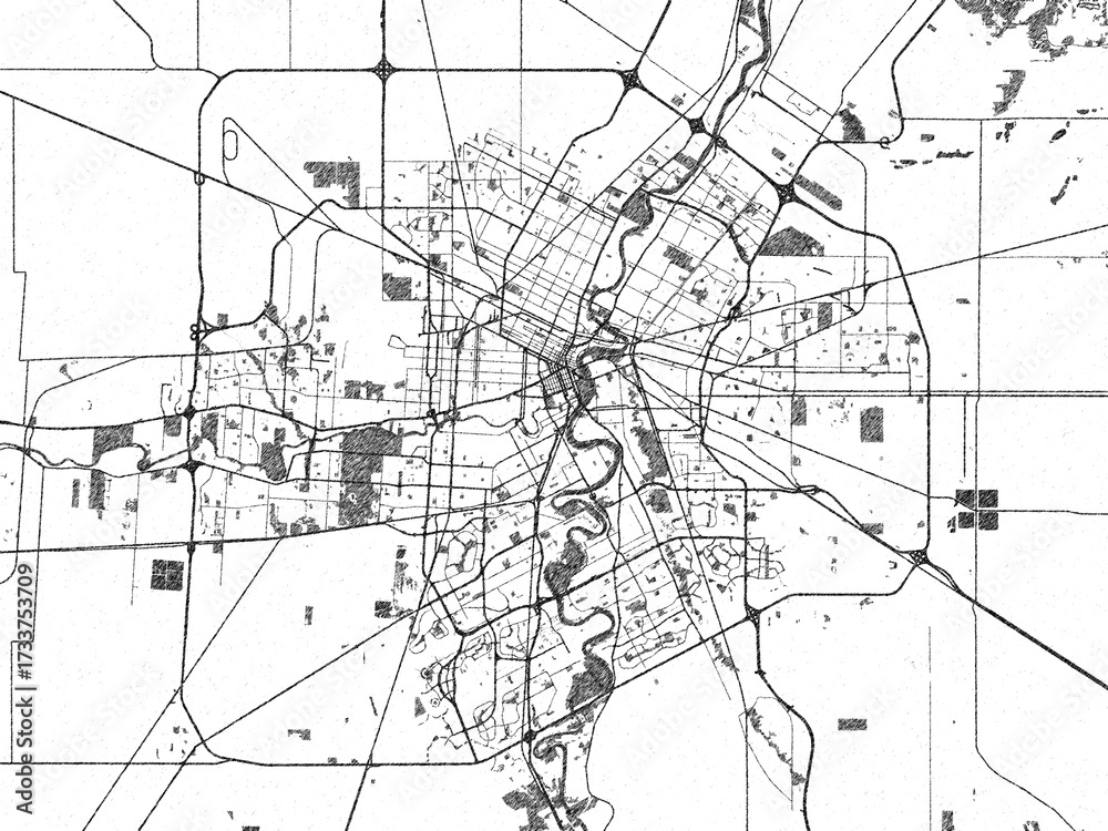 Fototapeta premium Monochrome hand-drawn map of Winnipeg, Manitoba, ideal for decorative and editorial use.