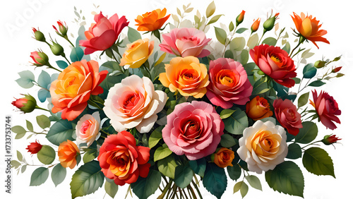 Vibrant bouquet of roses and greenery isolated on black background isolated on white background isolated on transparent background