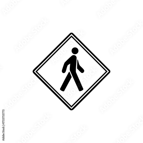 Diamond-shaped pedestrian crossing sign design highlighting walking safety and road regulations.
