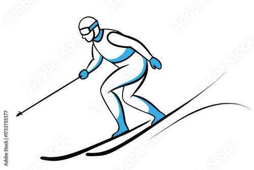 Action Packed Skier Line Art with Wave Effect for Sports Branding