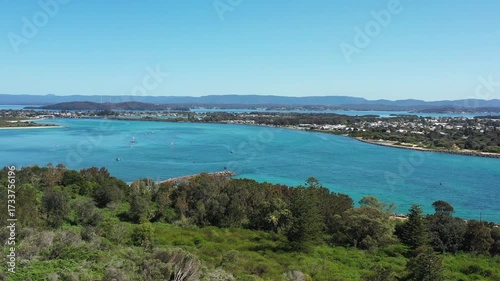 Swansea heads aerial landscape in Australia on Pacific coast of Lake Macquarie Swansea.