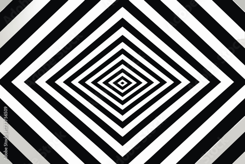 Abstract Black and White Diamond Pattern Illusion, Geometric Shapes, Striking Visual, Contemporary Art