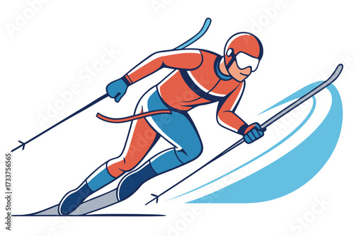 Action Packed Skier Illustration with Wave Effect for Sports Branding