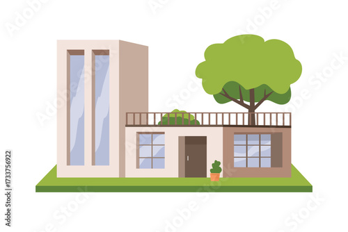 Modern villa house exterior. Luxury modern construction. City house. Nature villa. Residential district.