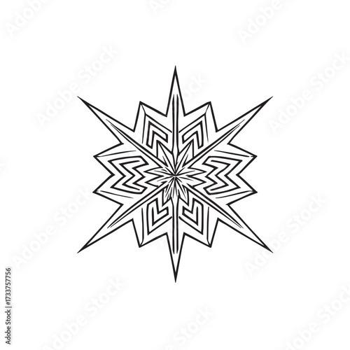 Geometric Star Line Art  Symmetrical Black and White Abstract Vector Illustration