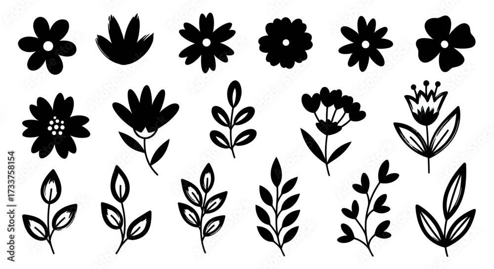 Obraz premium Collection of various stylized floral and botanical elements, perfect for design and decoration.