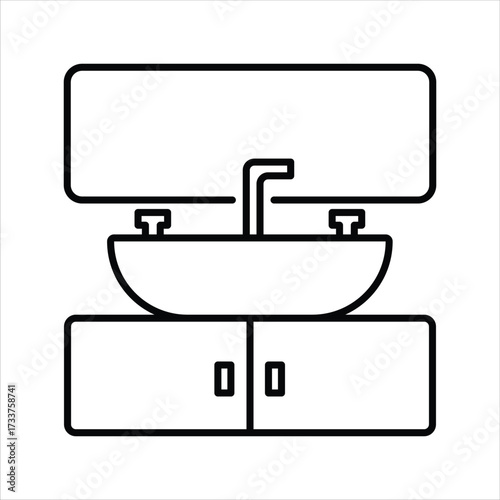 Bathroom Sink with Mirror and Cabinet Design Elements Illustration