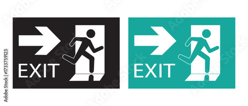 Emergency exit sign vector icon. in black and green isolated on white background.