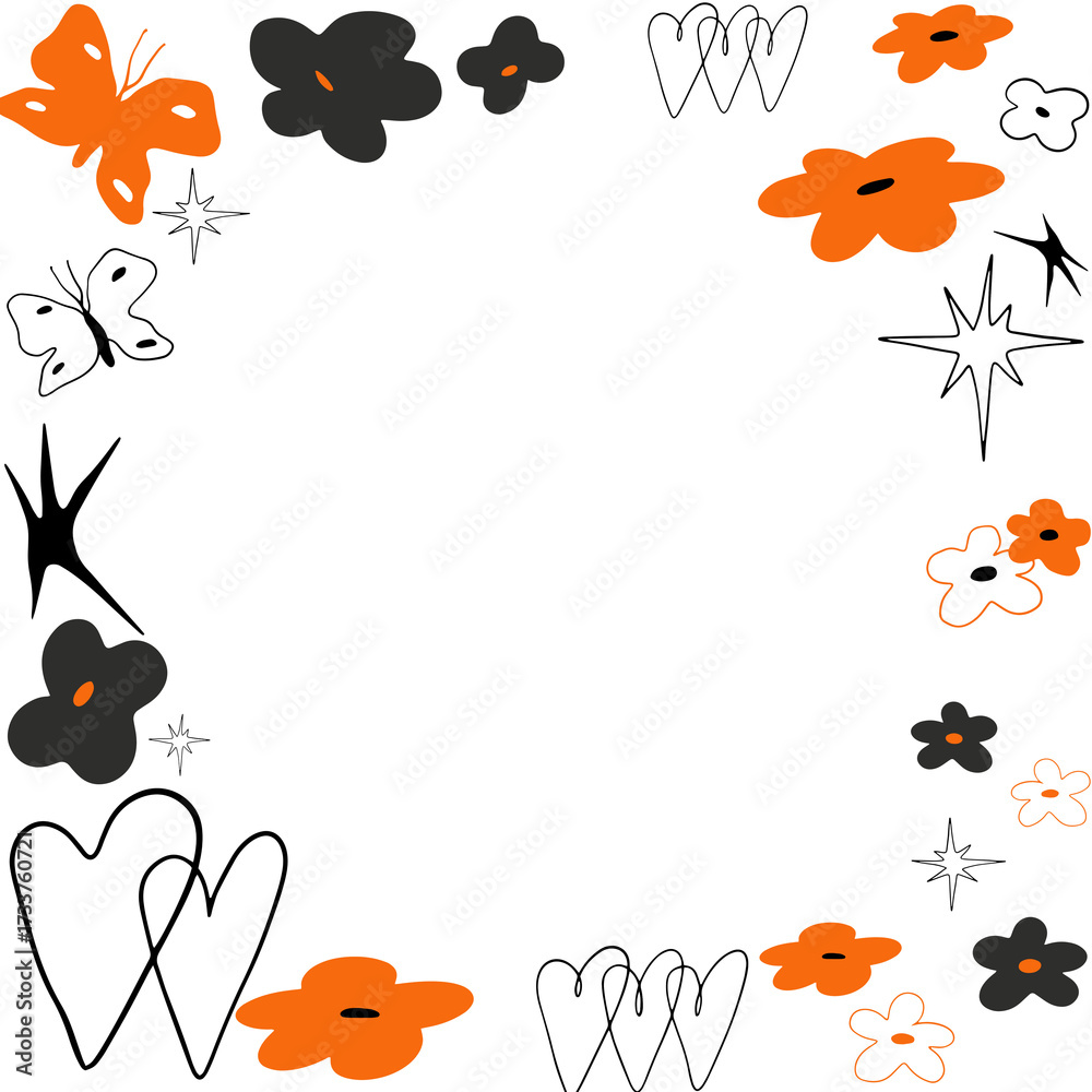 Fototapeta premium Floral and Butterfly Border Design on Black