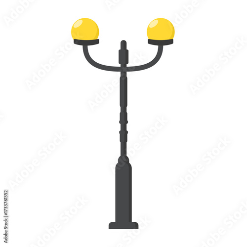 Bright and modern flat design illustration of street lights, showcasing a stylish urban lamp post with vibrant yellow glowing bulbs, perfect for public space concepts
