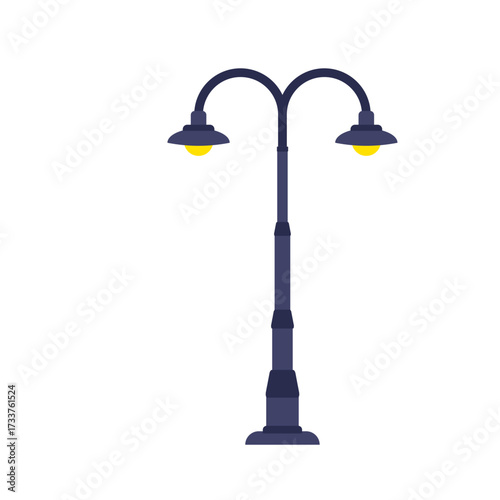 Vibrant vector illustration of classic dual head street lights, illuminating an urban setting and representing modern city infrastructure and public space design