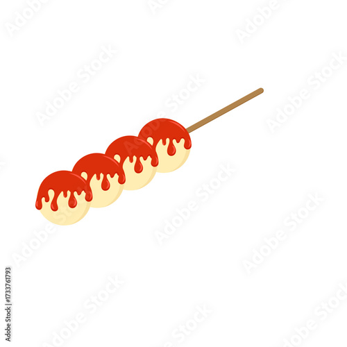 Delicious Skewered Fish Balls Covered in Savory Red Sauce, a Popular Street Food Snack