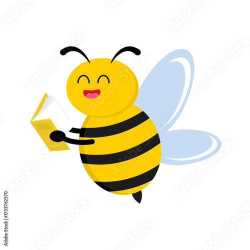 A cute bee illustration reading a book, symbolizing the joy of learning and knowledge, perfect for educational content